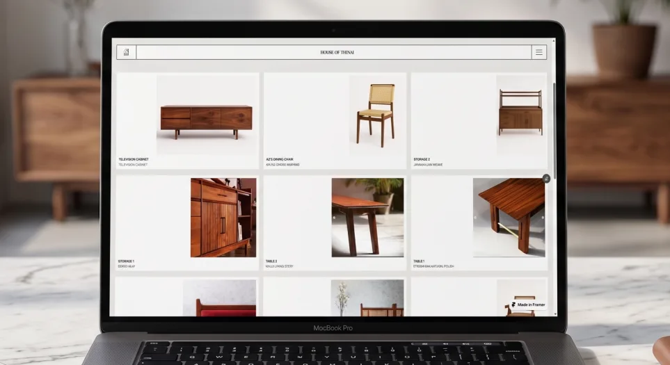 House of Thinai website on a laptop