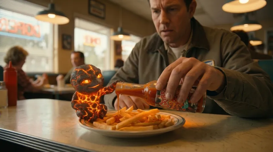 Diner scene with Gribble on the table