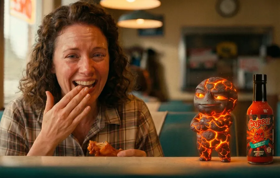 Diner customer laughing through the heat next to Gribble