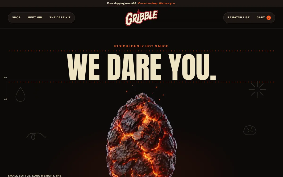 Gribble store home page: We dare you, over a glowing lava rock